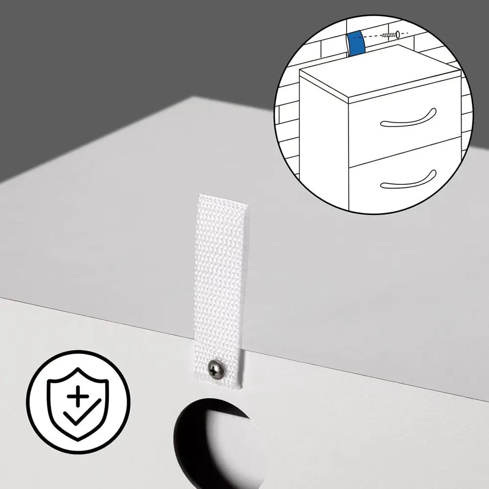Compact White 3-Drawer Nightstand with Cable Management and Anti-Tip Safety for Bedroom Storage