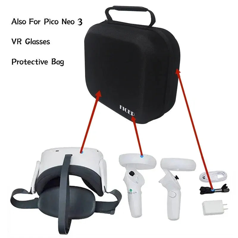 FICEP Bag For Oculus Quest 2 /Meta Quest 3/ Pico 4 Case Portable Boxes VR Headset Travel Carrying Case Hard EVA Storage Box Bag