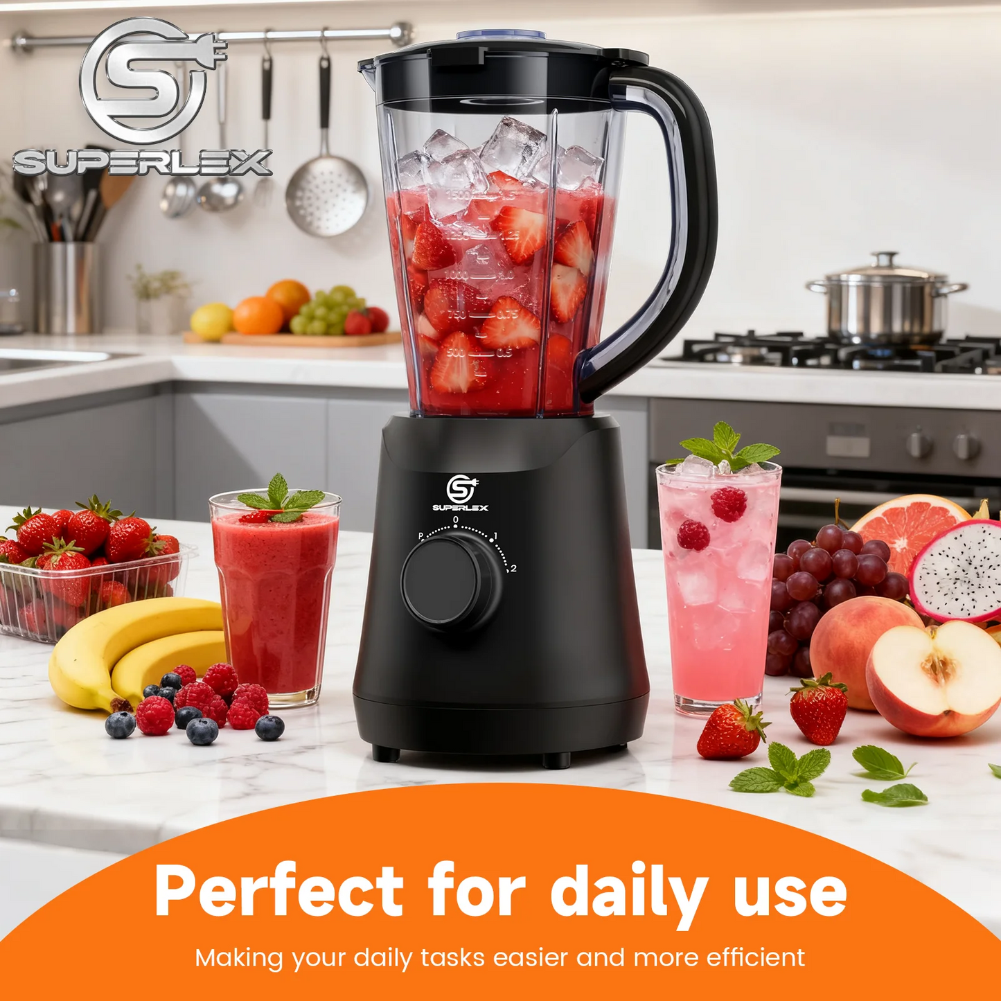 SUPERLEX 500W 2 in 1 Blender With 1.5L Glass Jar Powerful Performance 2 speeds with chopping kneading grinding blender Fruit Mix