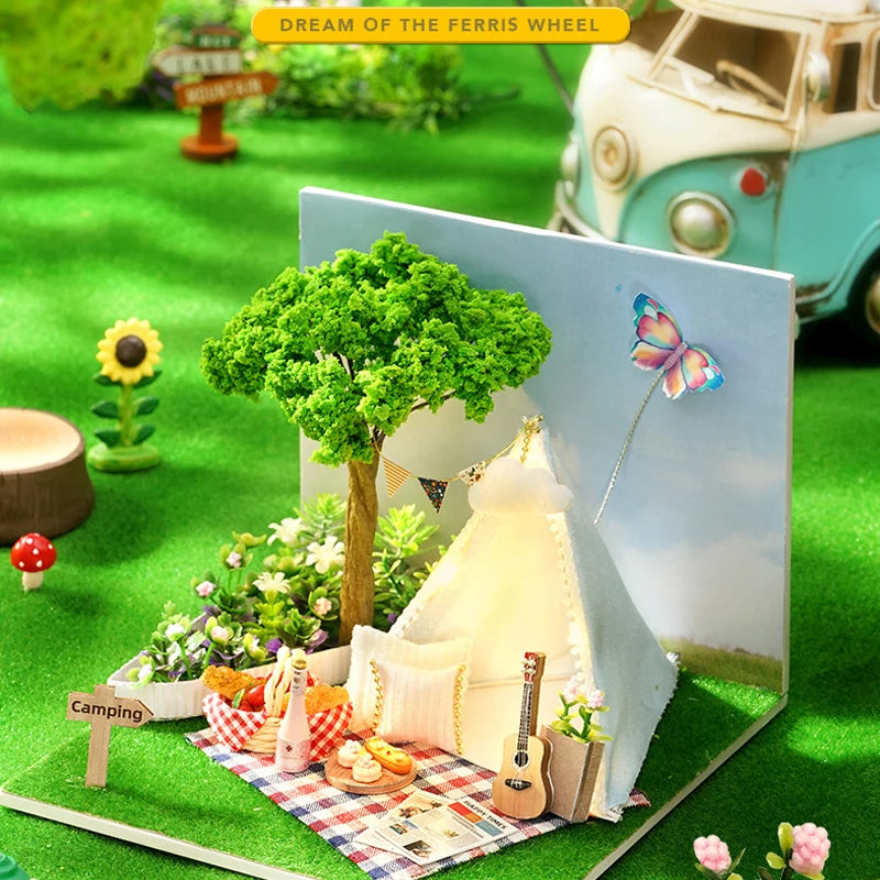 DIY Wooden Miniature Doll House Small House Kit 3D Puzzle Assembly Building Kits With Furniture LED Dollhouse Toys For Gifts