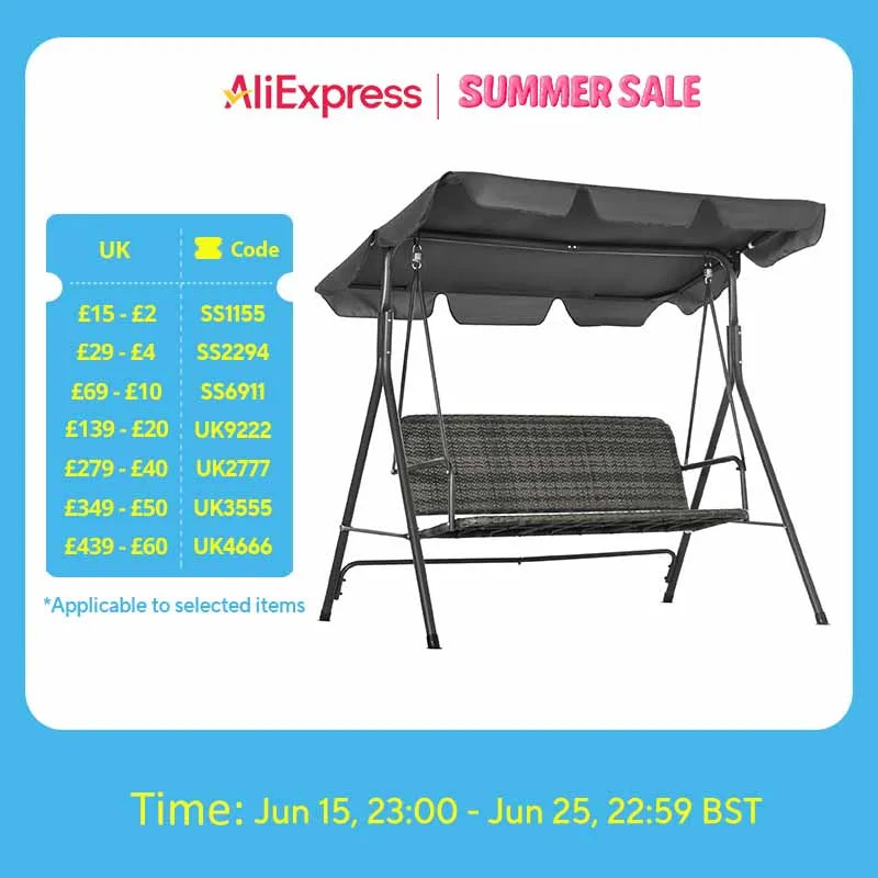 Outsunny 3-Seater Outdoor PE Rattan Swing Chair, Patio Wicker Hanging Swing Bench with Steel Frame Stand & Adjustable Canopy