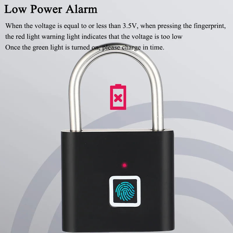Keyless USB Charging Fingerprint Lock Smart Padlock Waterproof Door Lock 0.2sec Unlock Portable Anti-theft Padlock Zinc for Home