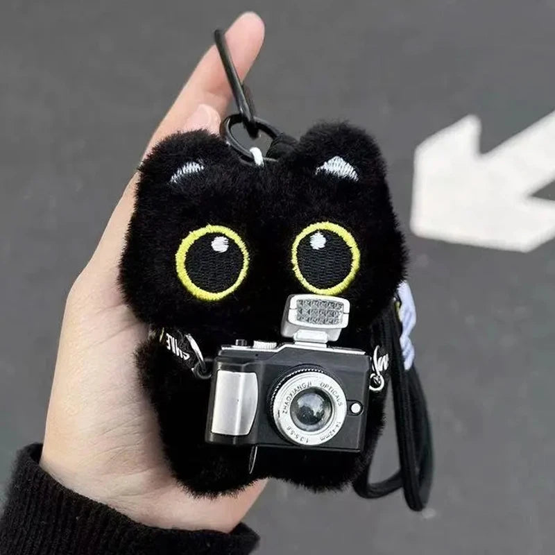 Cute Black Cat Plush Pendant Keychain Pilot Little Black Cat Hanging Backpack Keychain Creative Cat Plush Phone Keychain Gift
