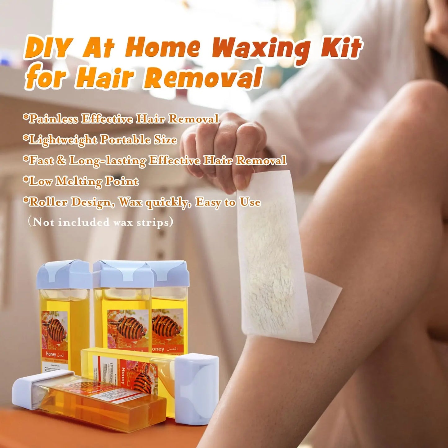 Painless Roll-On Wax Depilatory Honey & Aloe Vera Wax Cartridge for Bikini And Body Hair Removal Compatible with Wax Warmers