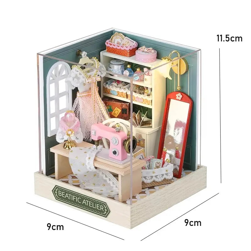 3D Puzzles Wooden Coffee Shop Mini Dollhouse Kit DIY Handmade Assembly Building Dollhouses Toys For Kids Birthday Gifts