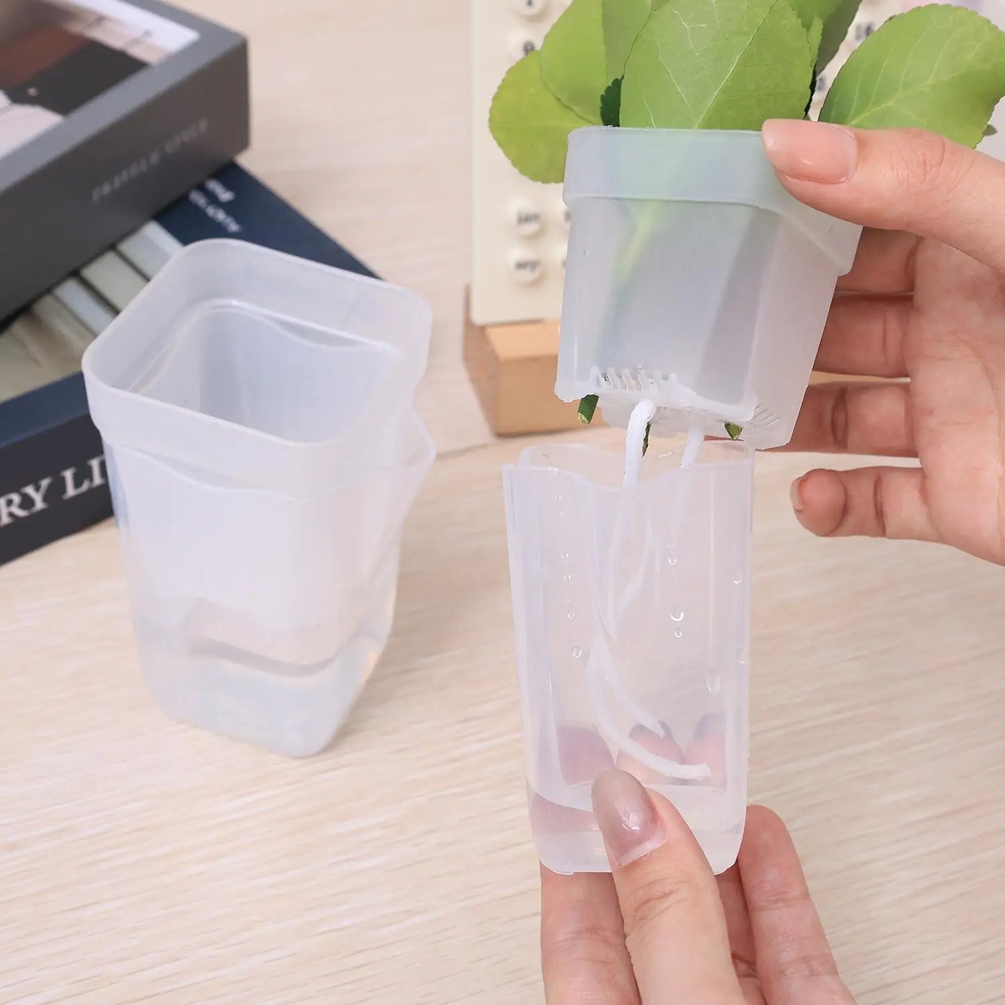 Transparent Flower Plant Pot Self Watering Planter Drainage Holes Seedling Propagation Container Household Garden Accessories