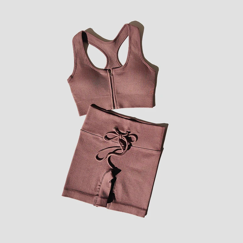 Seamless Women Yoga Set Workout Sportswear Gym Clothing Zipper Long Sleeve High Waist Leggings Fitness Bra Athletic Sports Suits