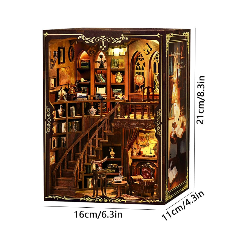 NEW DIY Wooden Book Nook Figurines Miniatures Doll House Kit 3D Puzzle Bookend for Friends Birthday Gifts Home Decor Crafts