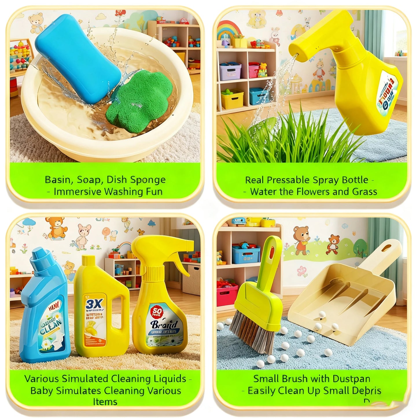 Kids Cleaning Toy Set Housekeeping Electric Vacuum Cleaner Tool Girls Pretend House Play Toys Broom and Mop Set for Kids Gift