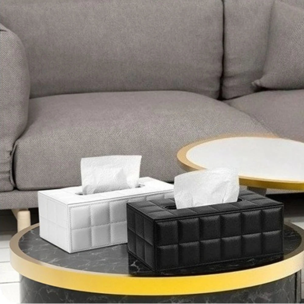 Elegant PU Leather Square Tissue Holder for Coffee Table, Decorative Napkin Paper Case for Home Hotel Restaurant Living Rooms