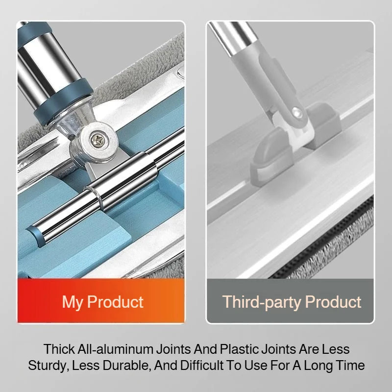 Lazymen Steel Clamp Flat Mop No Hand Wash Needed Floor Cleaning Tool Home Use Stainless Steel Pole Fine Fiber Cloth Dust Pusher