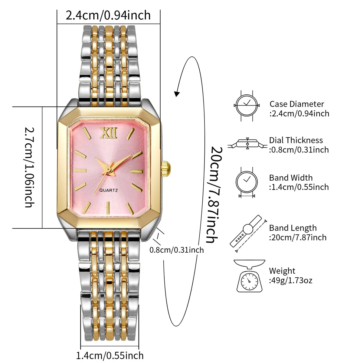 Fashion Mix Gold Women Quartz Watch Ladies Rectangle Roma Dial Wristwatch Reloj Mujer Girls Clock Gift (Without Box)