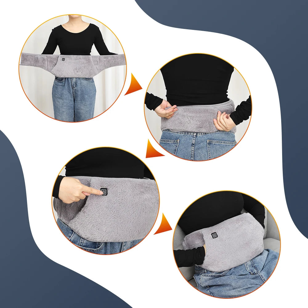 2 in 1 Electric Hand Warmer Waist Belt USB Rechargeable Graphene 3 Gears Hot Compression Washable Soft Plush Waist Warming Belt