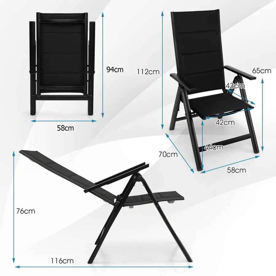 1 2PCS Folding Garden Chairs, Portable Outdoor Dining Chairs with 7Level Adjustable Backrest amp Armrests, Aluminum Patio Bistr