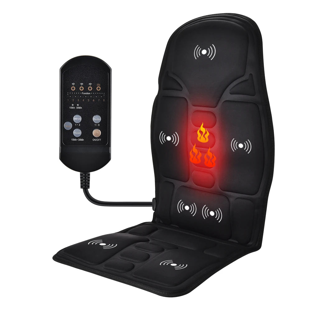 Electric Heating Vibrating Back Massage for Car Chair Office Lumbar Neck Pain Relief Vibration Cushion Shoulder Back Massage Mat