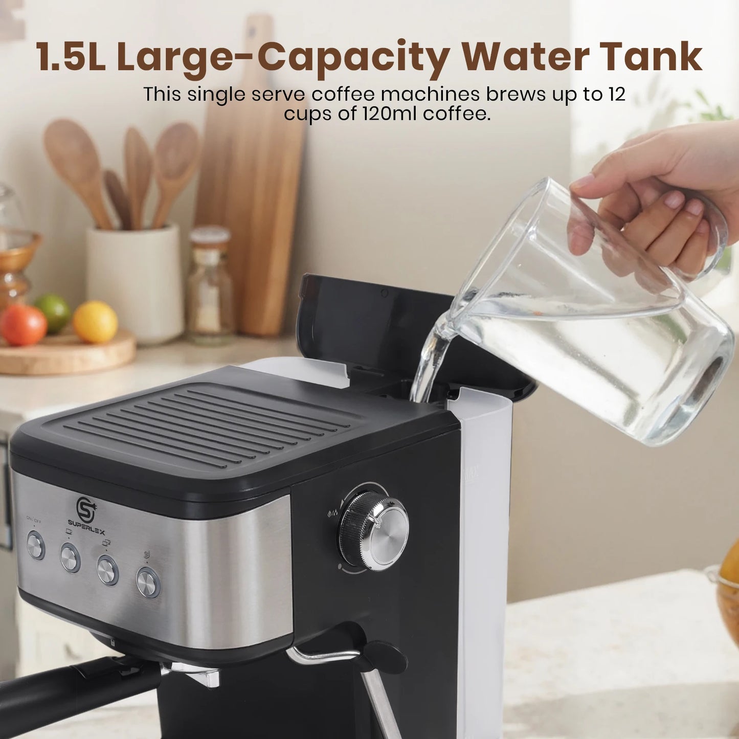 SUPERLEX Semi Automatic Italian Coffee Machine 1100W Pressure High-pressure Extraction and Milk Froth Two in One Coffee Machine