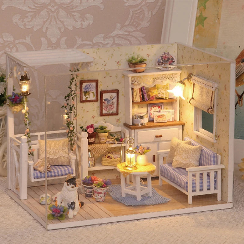 Wooden Mini Doll House Assembled Model Building Small House Kit 3D Puzzle Toys Bedroom Decoration With Furniture Gifts Dollhouse