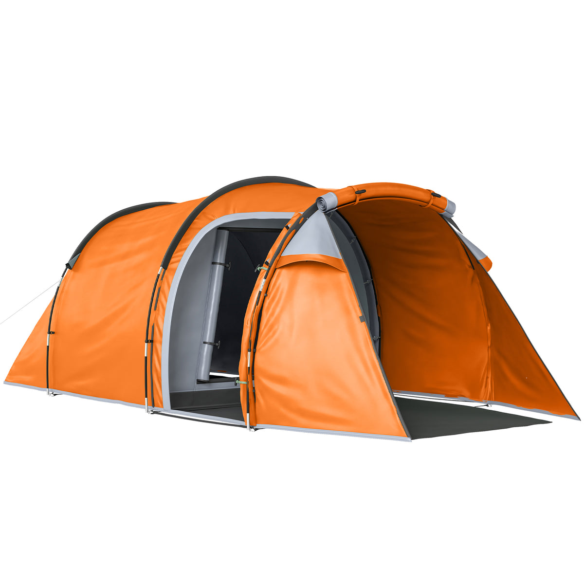 Outsunny 2 Man Tunnel Tent with Sewn-in Groundsheet, Air Vents, Rainfly, 2000mm Large Camping Tent with Bedroom, Porch, Living Area for Camping, Hiking, 426L x 206W x 154H cm, Orange