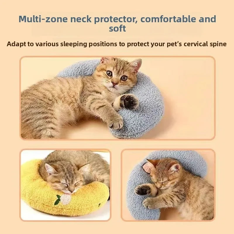 Pet Pillow for Cats and Dogs Soft Plush Thick Filling Cervical Support Hypoallergenic Washable Cover Deep Sleep U-shaped Cat And