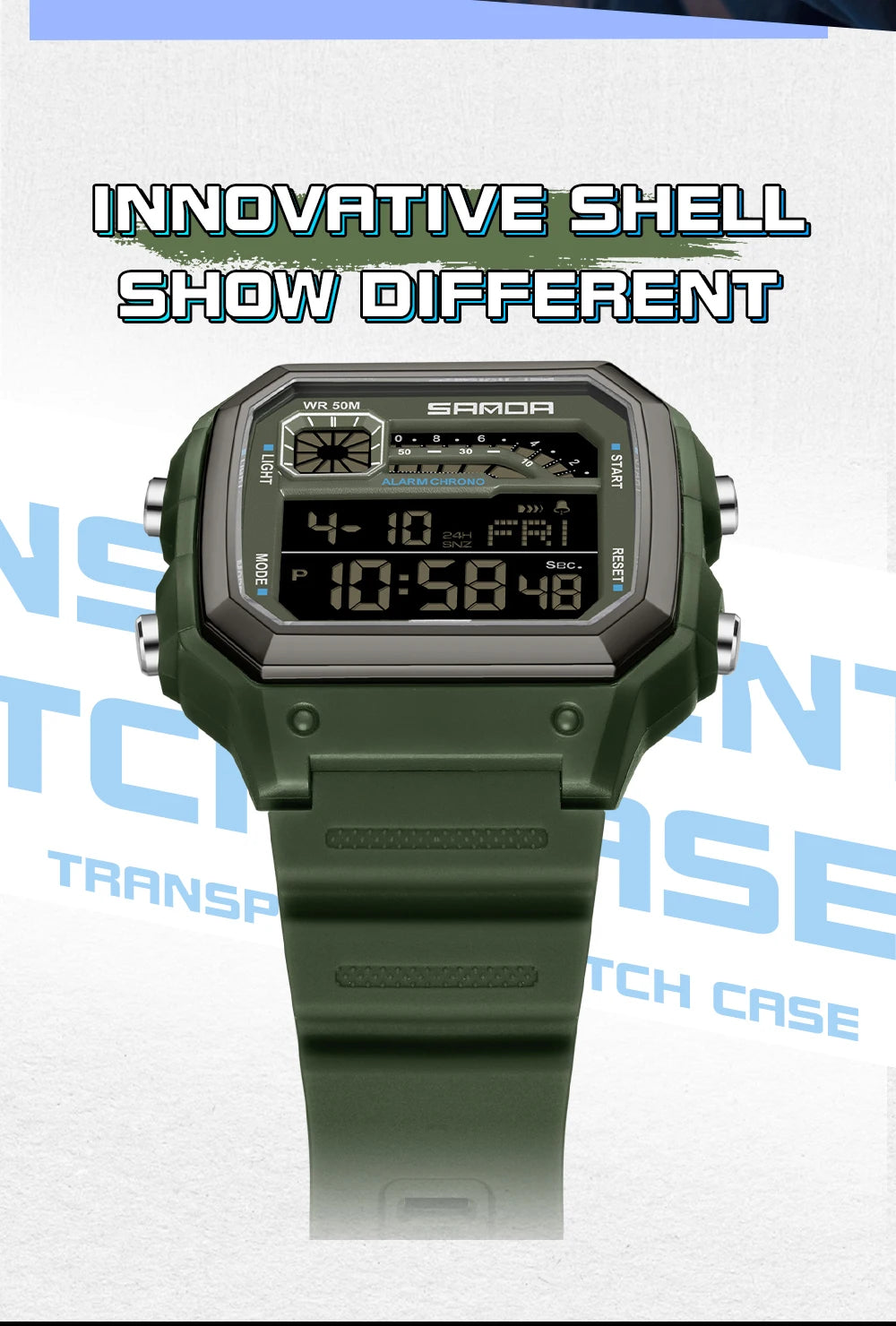 SANDA Outdoor Sport Electronic Watch Men Multifunction Watches Alarm Clock Chrono Waterproof LED Digital Double Time Watch