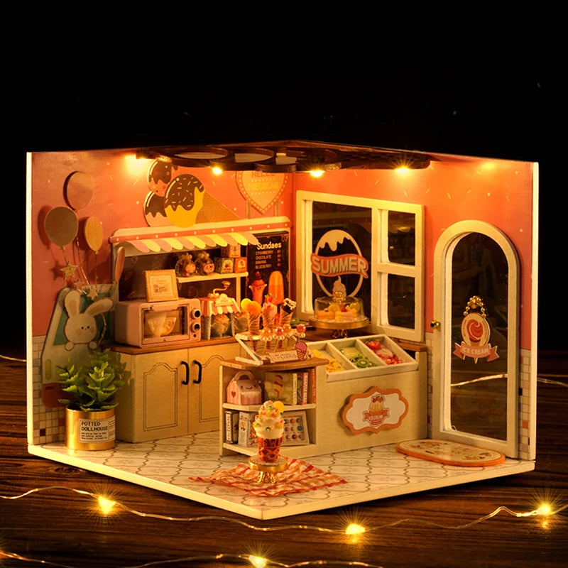 DIY Wooden Miniature Doll House Small House Kit 3D Puzzle Assembly Building Kits With Furniture LED Dollhouse Toys For Gifts