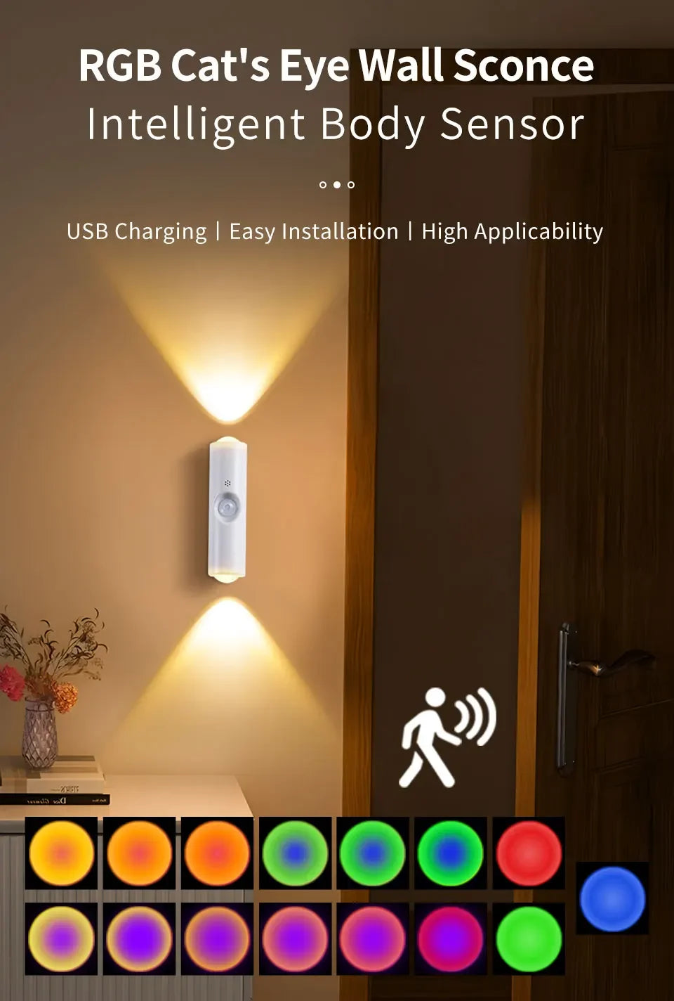 LED Night Light with Motion Sensor Wall Lamp Rechargeable RGB Gradient Ambient Night Lights Magnetic Sunset Lamp Room Decoration