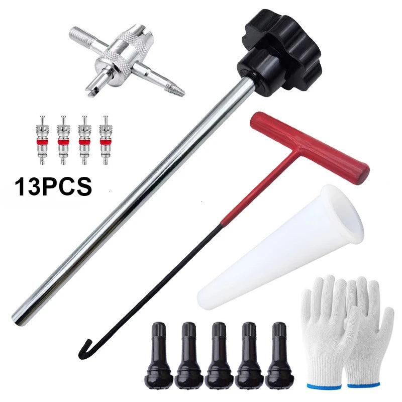 7/13/23Pc Valve Stem Tool Kit Metal Tire Installer Tool Car Puller Wheel Tire Remover T-Hook Replacement Motorcycle Accessories