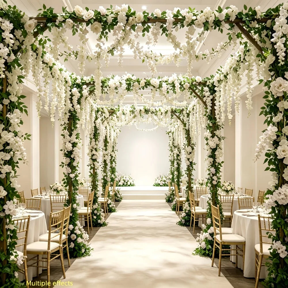 22PC White Rose Vine Wall Hangings and Easy-to-hang White Orchid Flowers Sets Suitable for Various Settings for Homes Wedding