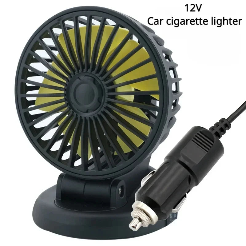 Car Fan 360° Adjustable 3 Head Air Fan Automotive Electric Fan Multi-function USB/12V/24V Fan 2 Speeds Car Silent Fan for Home