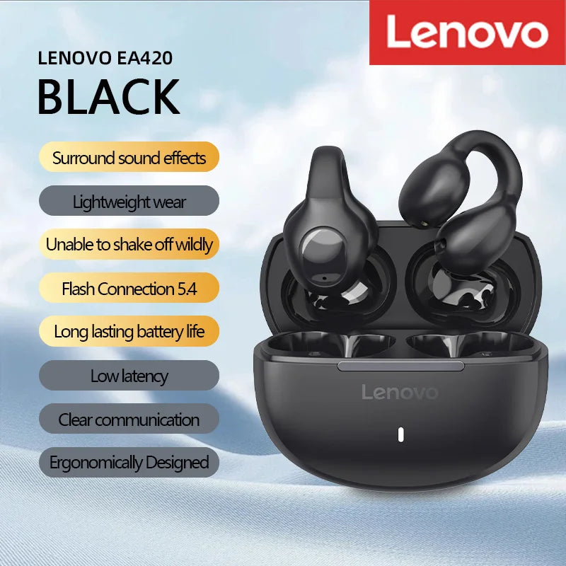 Lenovo EA420 Ear Clip Wireless Earphones TWS 250mAh Lasting Battery Life Bone Conduction Low Latency Headphone NEW for Outdoor