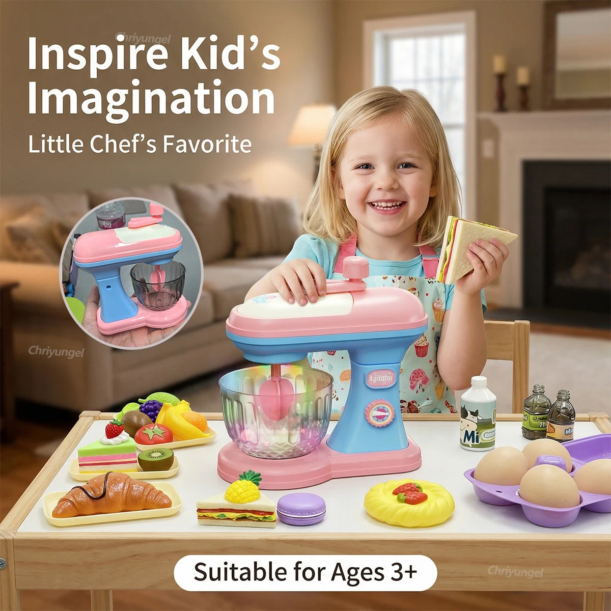 Pretend Play Toy Mini Kitchen Appliances Set for Toddlers Air Fryer Washing Mixer Educational Toys Gift for Kids Girls Boys