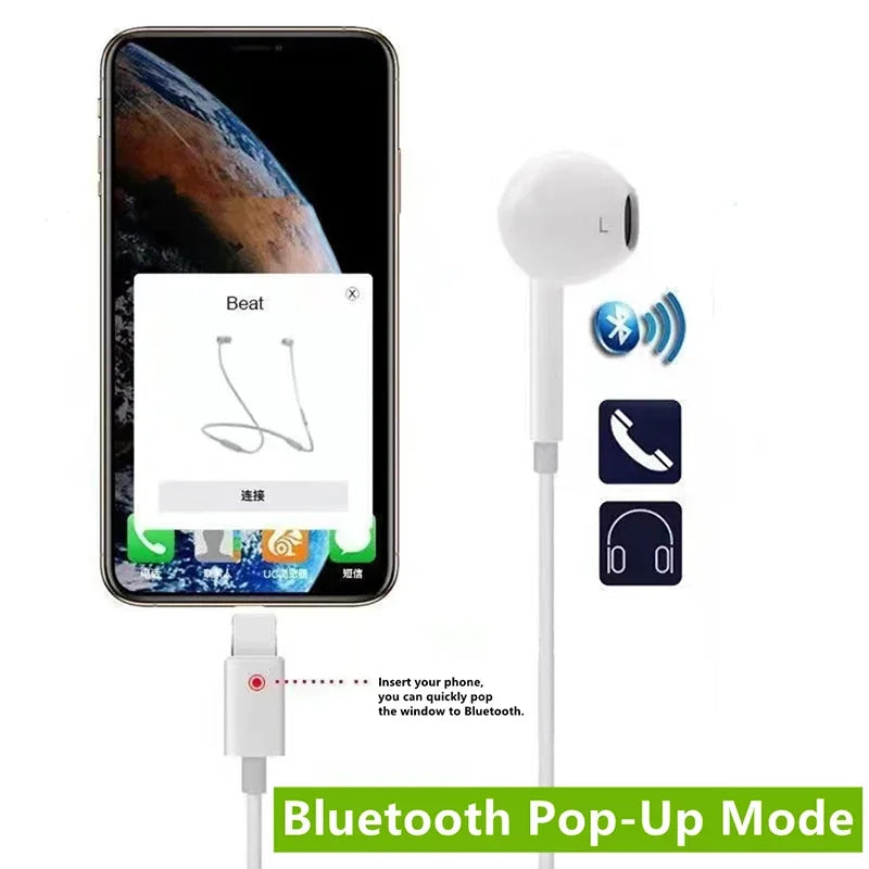 For Apple iPhone 14 Lighting Earphones 13 12 11 Pro Max XR XS X SE 7 8 6 Plus Bluetooth In Ear Wired Earbuds Phone Accessories
