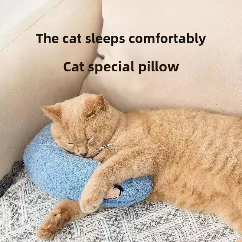 Pet Pillow for Cats and Dogs Soft Plush Thick Filling Cervical Support Hypoallergenic Washable Cover Deep Sleep U-shaped Cat And