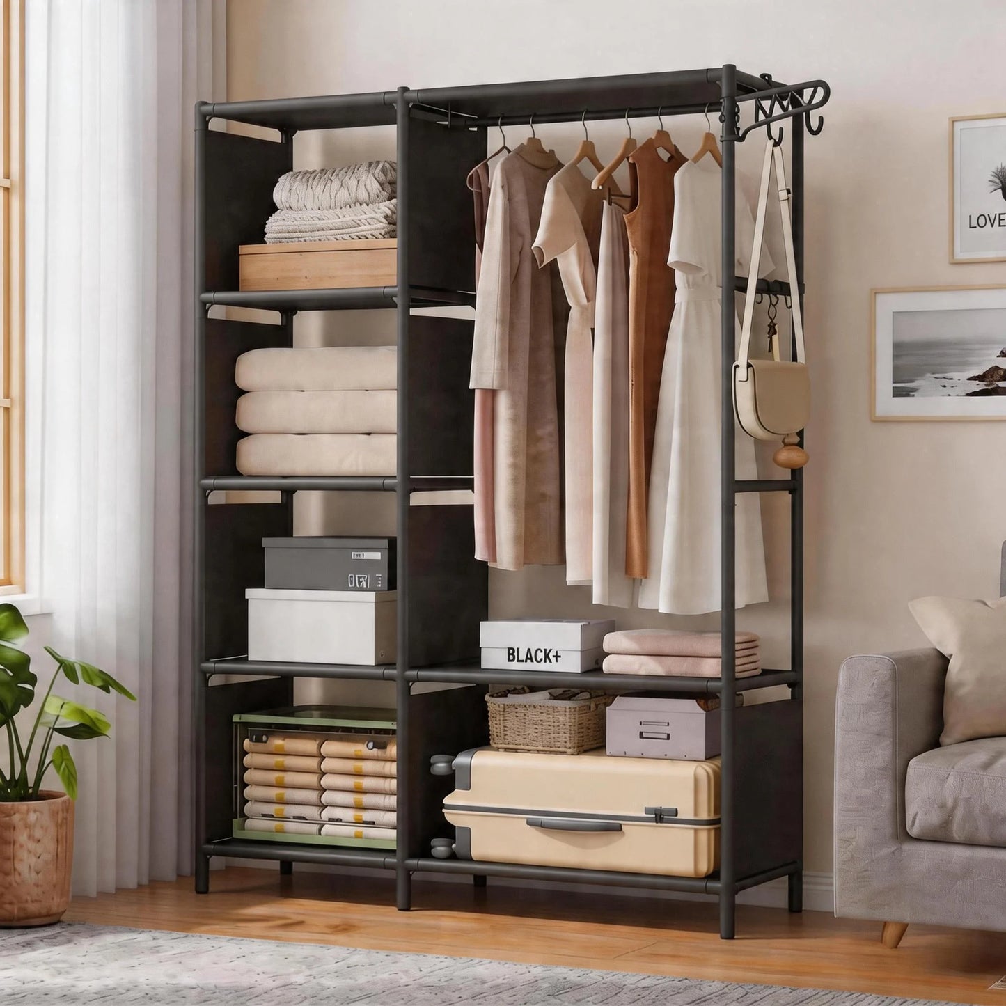 Multi-functional Storage Rack Simple Clothes Organizer Shelf Multi-layer Coat Quilt Storage Shelf Bedroom Space Saving Wardrobe