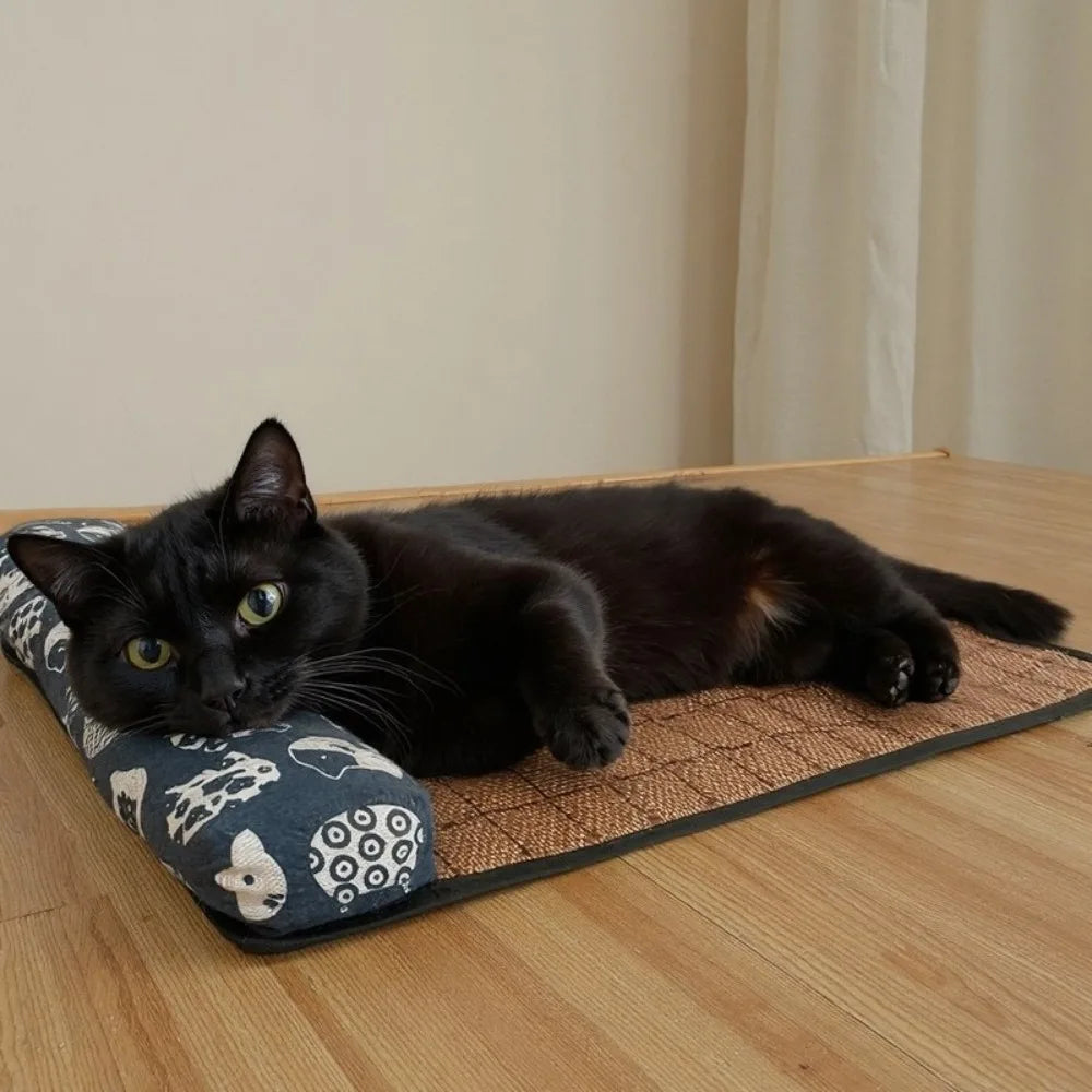 Safe Cute Print Pet Cooling Mats Washable Foldable Dog Cooling Mat Breathable with Pillow Pet Sleeping Pad Indoor