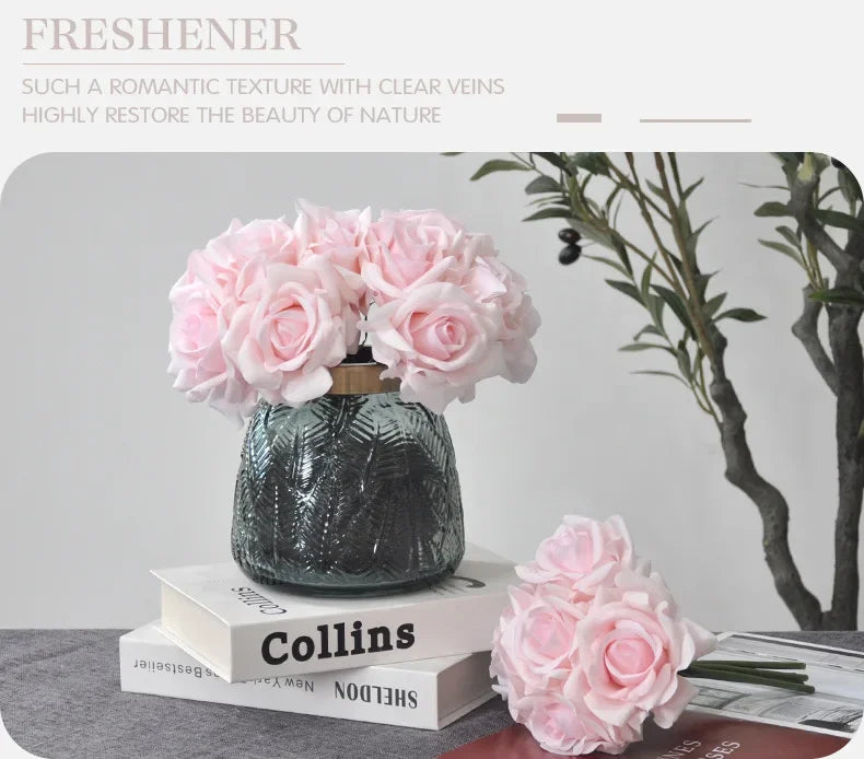 5 Head Curled Rose Bouquet with Artificial Moisture Sensation High-end Silk Flower Home Decoration Wedding Decoration