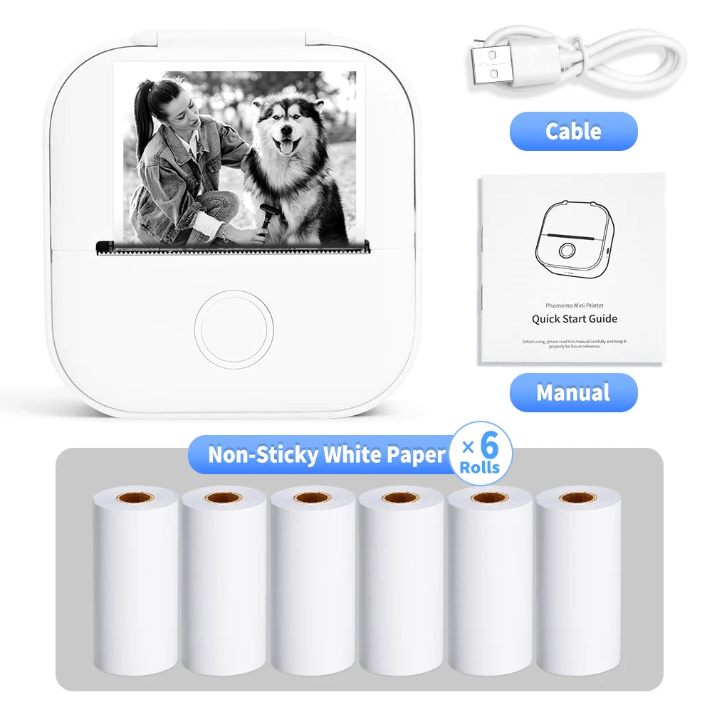 Mini Sticker Printer Phomemo T02 Thermal Portable Inkless Pocket Phone Printer Compatible with Android iOS Instantly Print Fun