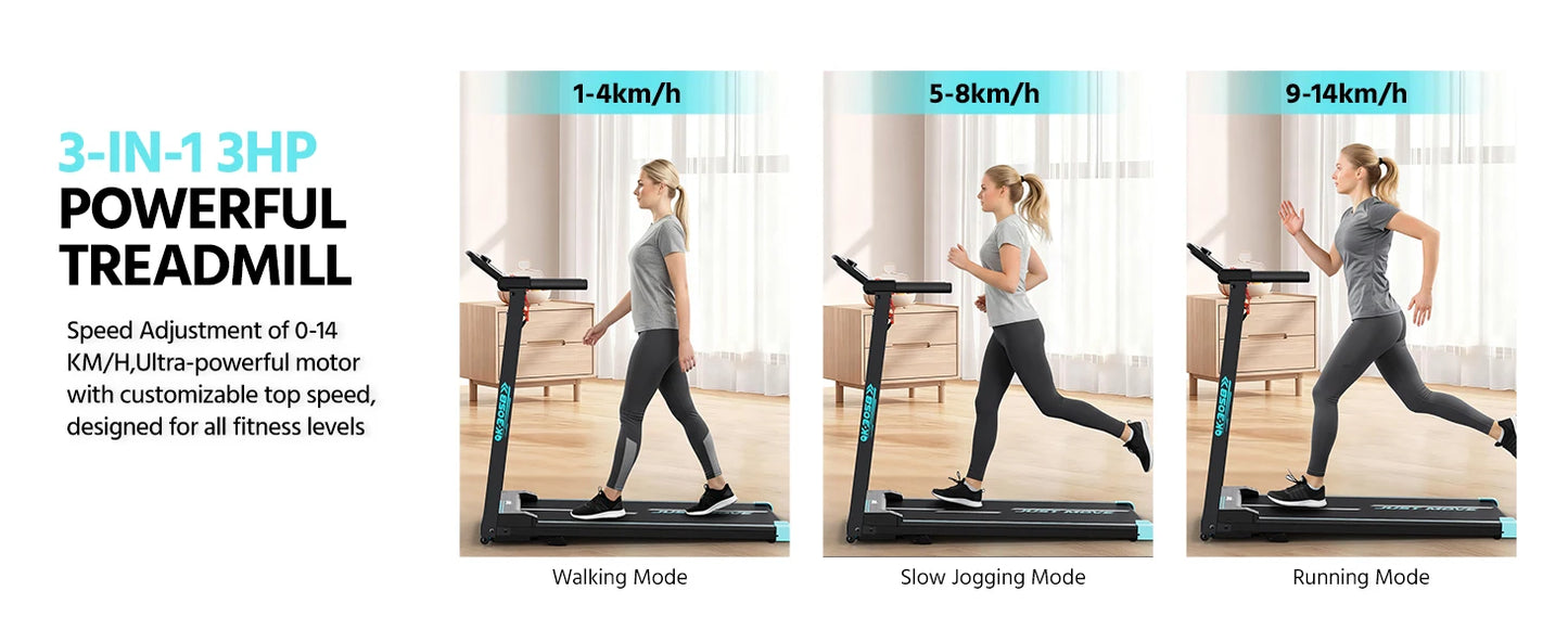3-in-1 Folding Treadmill Walking Pad, 3.0 HP Quiet Motor, 9% Adjustable Incline, Max 14km/h, LCD Monitor & Safety Warn