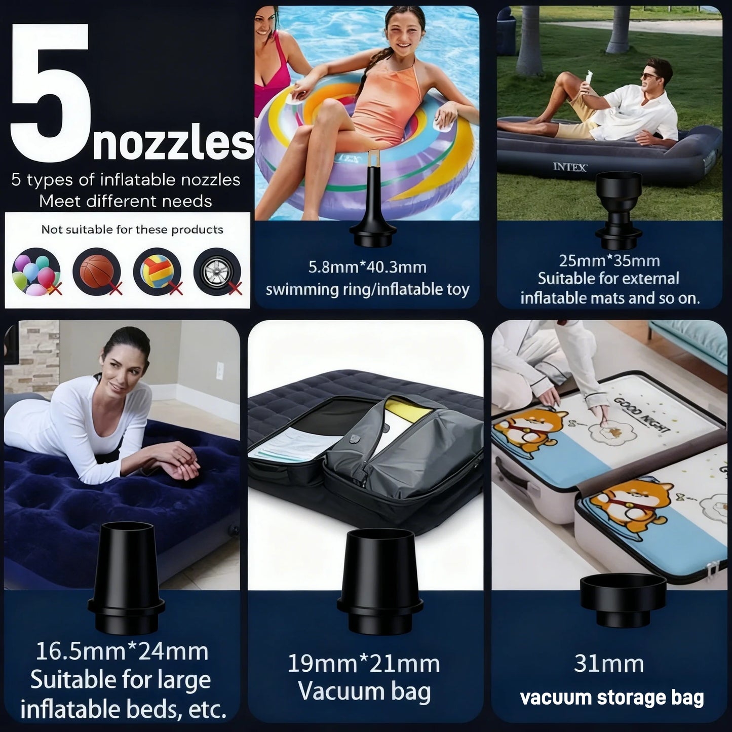 Rechargeable Air Pump for Inflatables, Cordless Electric Pump for Air Mattress Pool Floats, Mini Vacuum Pump for Storage Bags
