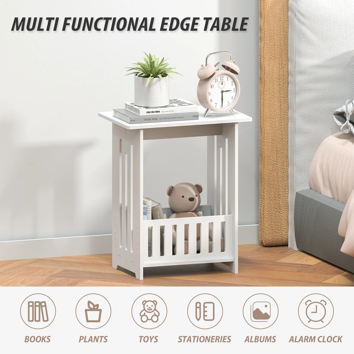 EFAN Bedside Table, White Modern Bedside Cabinet Nightstand Wooden Sofa Table Side Table, Small Narrow Side End Table Cabinet