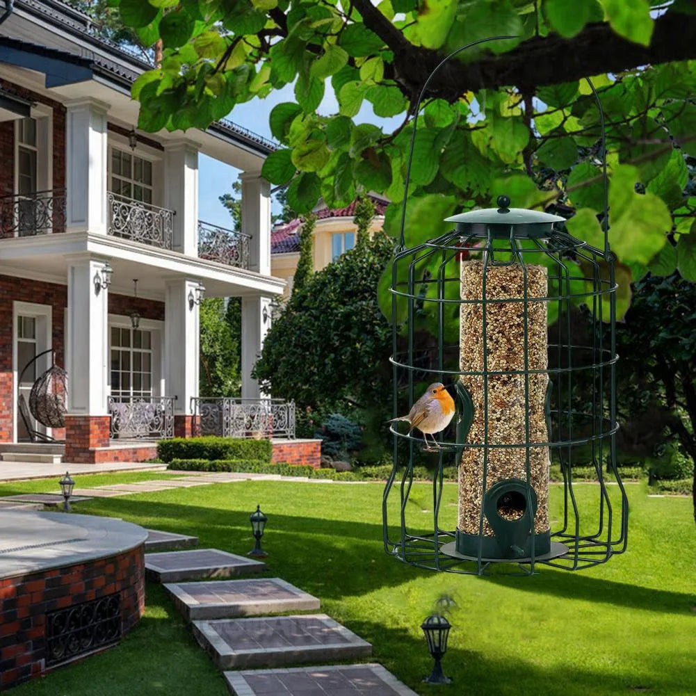 New Bird Deterrent Feeder Rust-Proof Hanging Bird Feeder Cage for Garden Backyard Squirrel-Proof Wild Bird Feeder Green