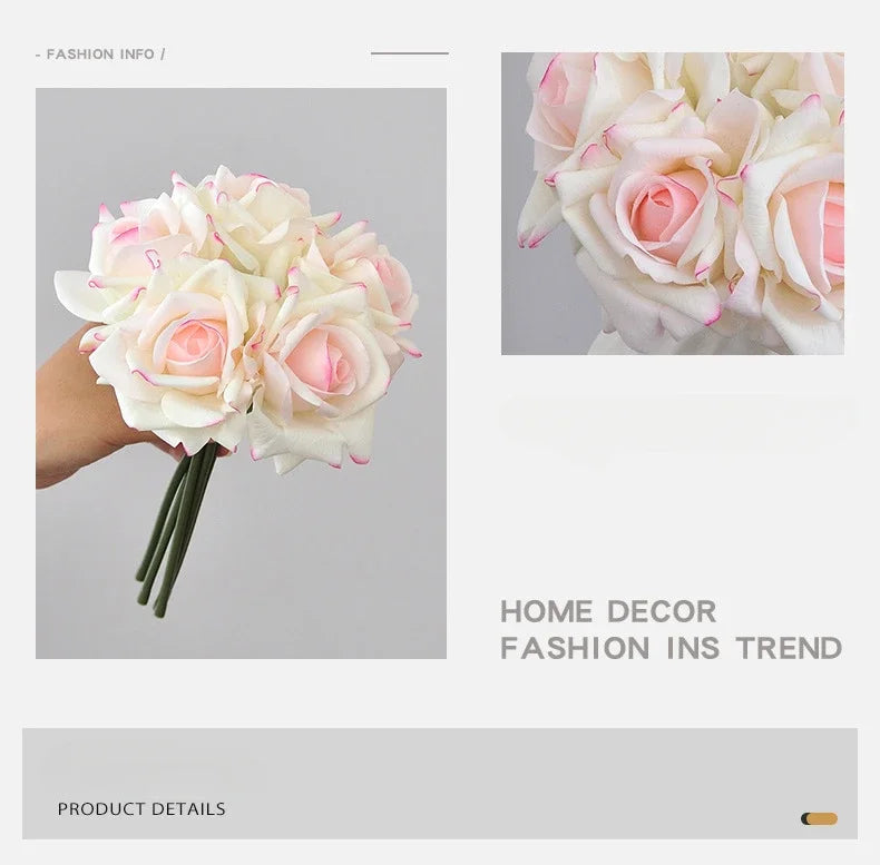 5 Head Curled Rose Bouquet with Artificial Moisture Sensation High-end Silk Flower Home Decoration Wedding Decoration