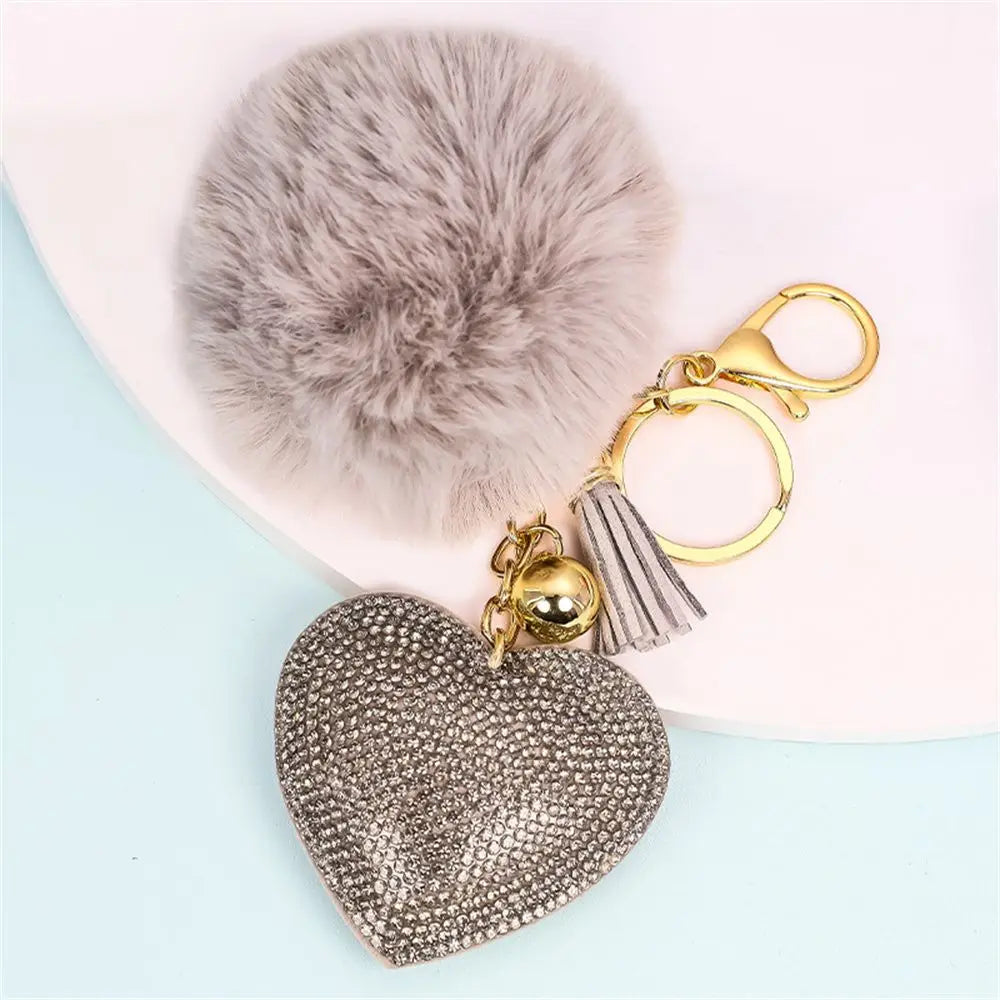 Fashion for Women's Bags Girls Ornaments Packaging Decoration Pompom Keychains Rhinestone Heart Bag Pendant Rhinestone Keyrings