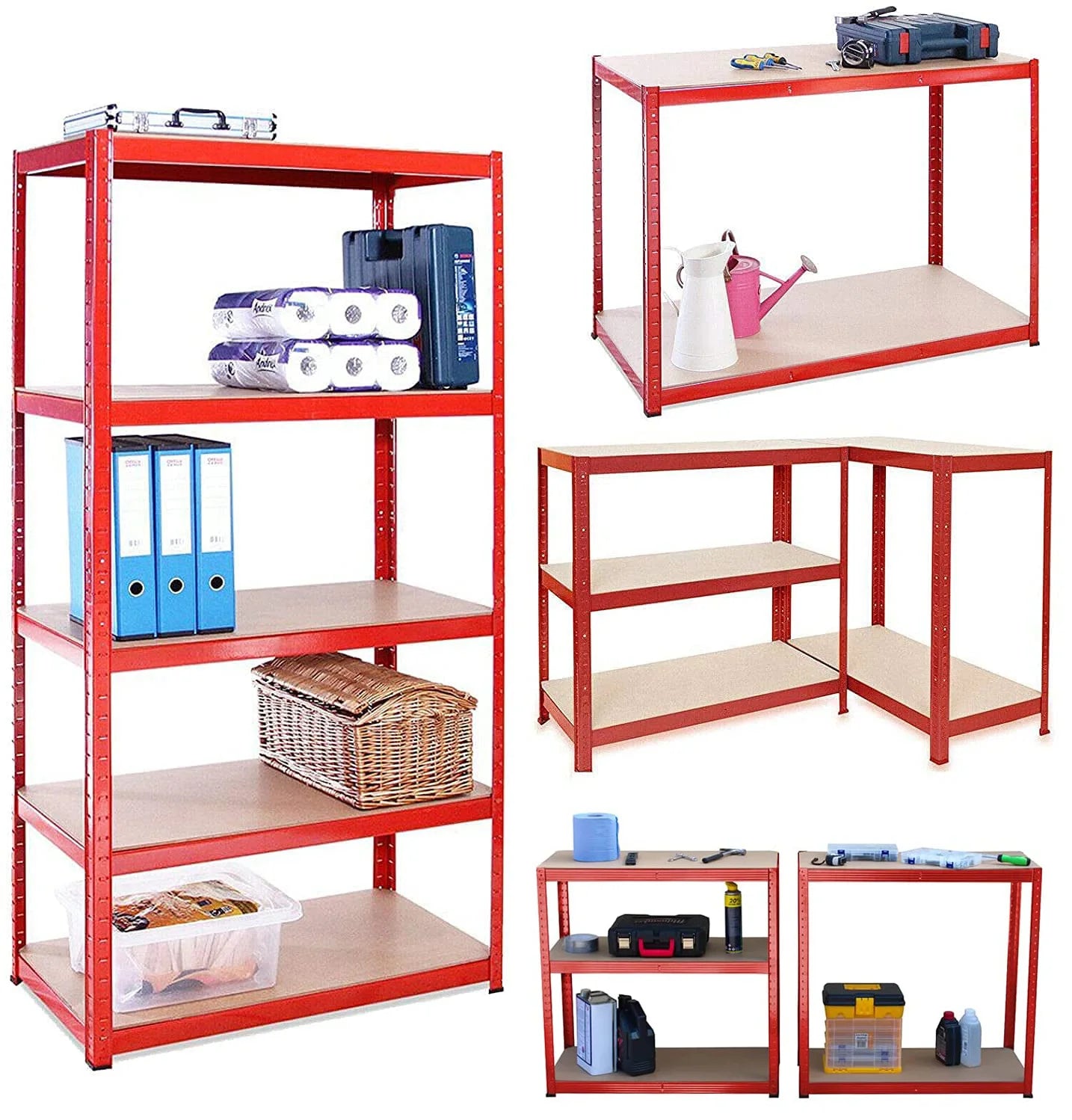 5 Tier Metel Garage Shelf Unit 150x70x30cm, Heavy Duty, Boltless Design, for Warehouse Workshop Office, 875kg Total Capacity