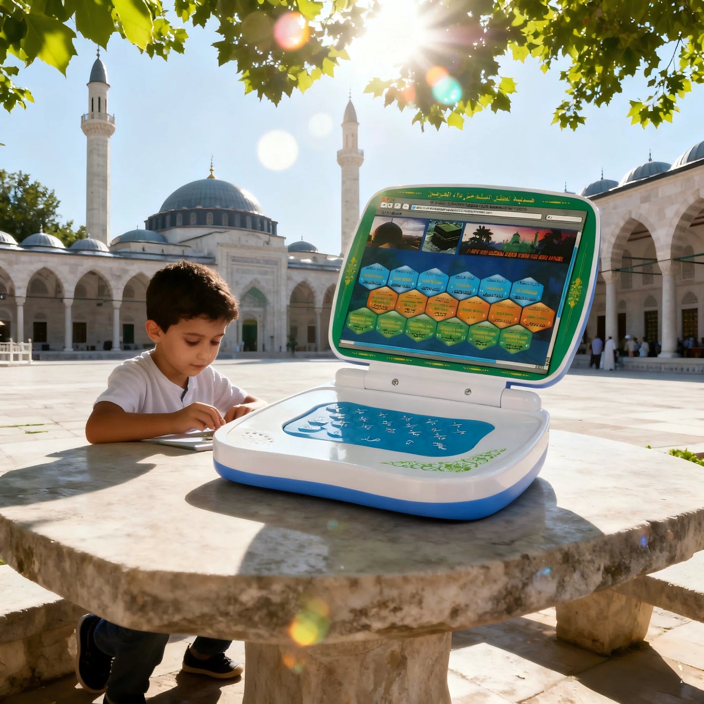 Foldable Quran Learning Tablet for Kids - Islamic Educational Toy Blue Color, Audio Quran Reader, Muslim Children Religious Gift