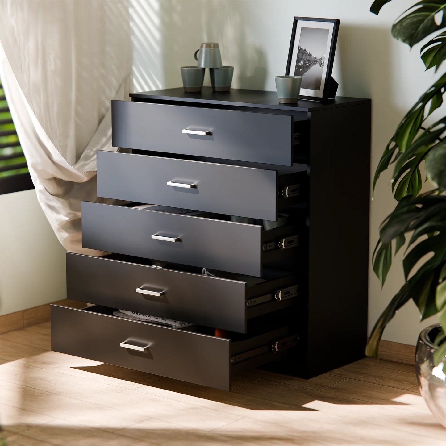 4&5 Drawer Bedroom Storage Cabinet with Metal Handles & Smooth Runners, Anti-Bowing Reinforced Frame, Modern Furniture Unit