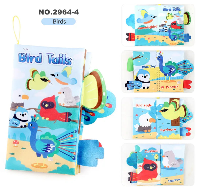 Baby Cloth Book Toys Cartoon Animals Tail  Educational Ringed Paper Cloth Book Toys Enlightenment Baby Toys 0-12 Months Gifts