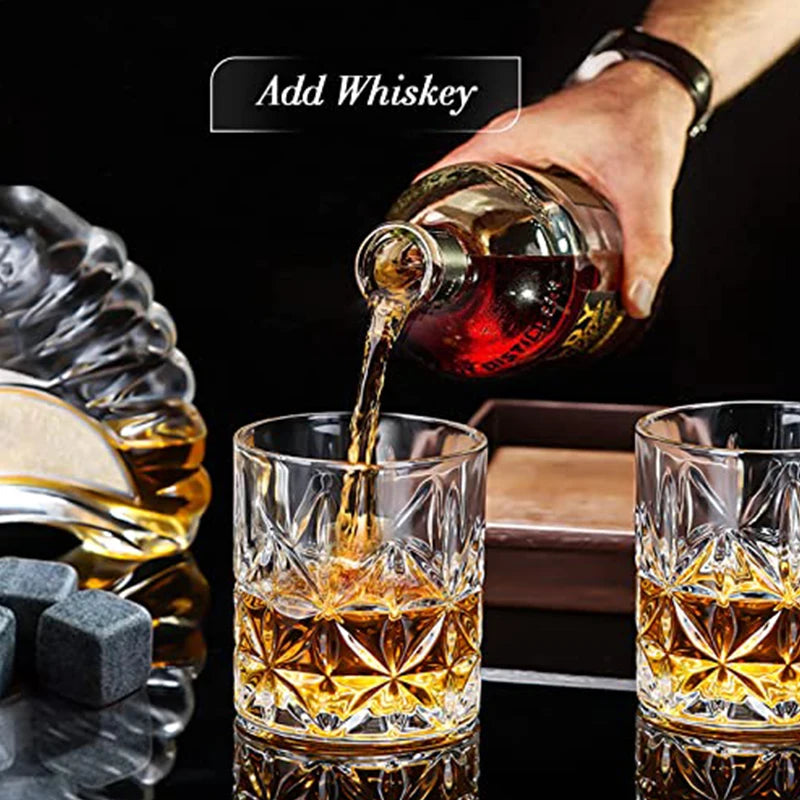 Set 8 Pcs Granite Ice Cubes+ 2 Pcs Cups For Whisky In Wooden Bottle Box Present For Dad Father'S Day Gift For Men Whiskey Stones
