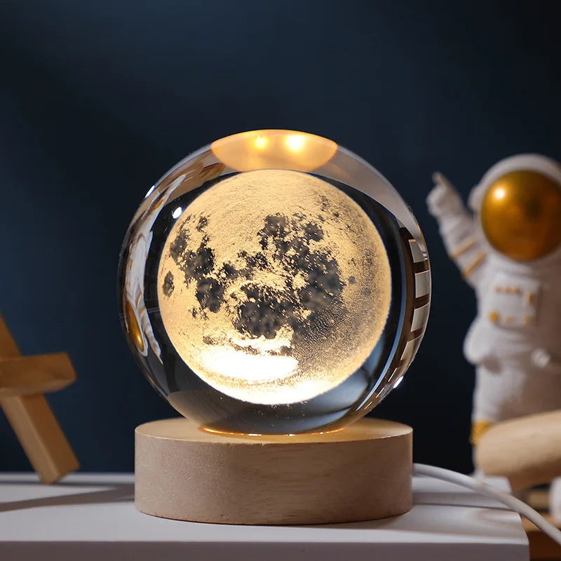 6cm 3D Crystal Ball Crystal Planet Night Light Laser Engraved Solar System Globe Astronomy Birthday Gift Home Desktop Decoration