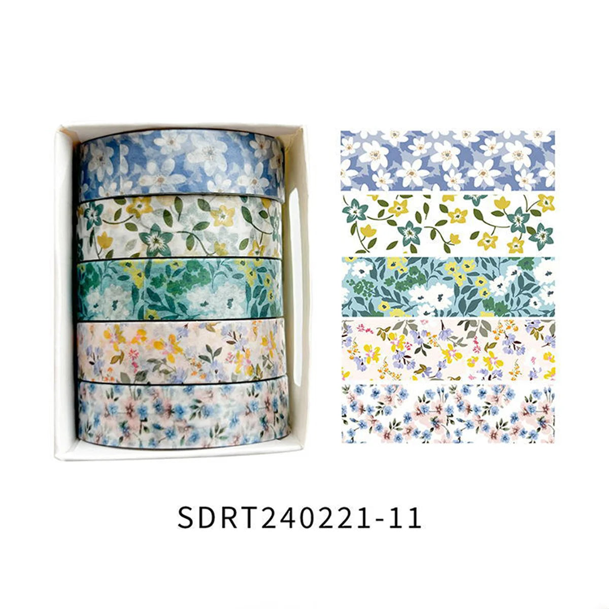 5 rolls of boxed romantic flower handbook tape, cute DIY fresh decorative washi tape for students, a must-have gift for students
